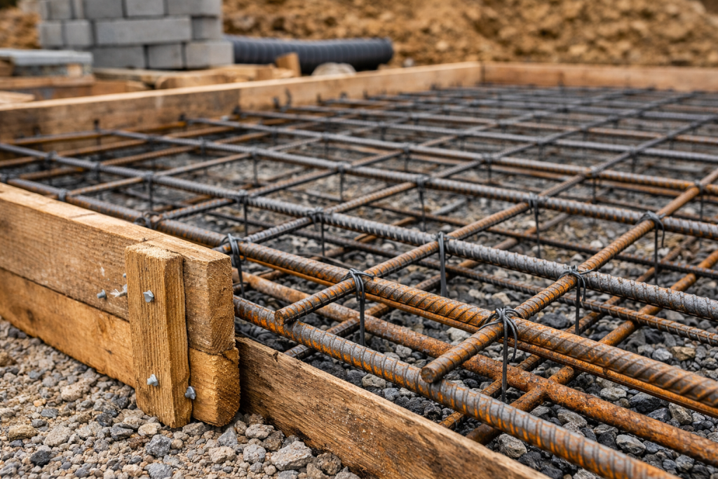 Coffrage et ferraillage pour la création d’une dalle béton